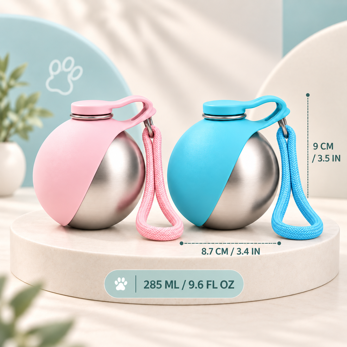 Gorulo Ball Bottle size guide: 9 cm high, 8.7 cm wide, 285 mL capacity