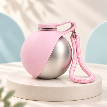 Pink Gorulo Ball Bottle stainless steel portable water bottle with wrist strap for dogs and cats