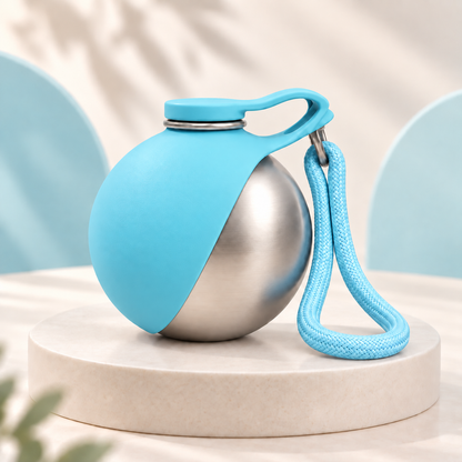 Blue Gorulo Ball Bottle stainless steel portable water bottle with wrist strap for dogs and cats