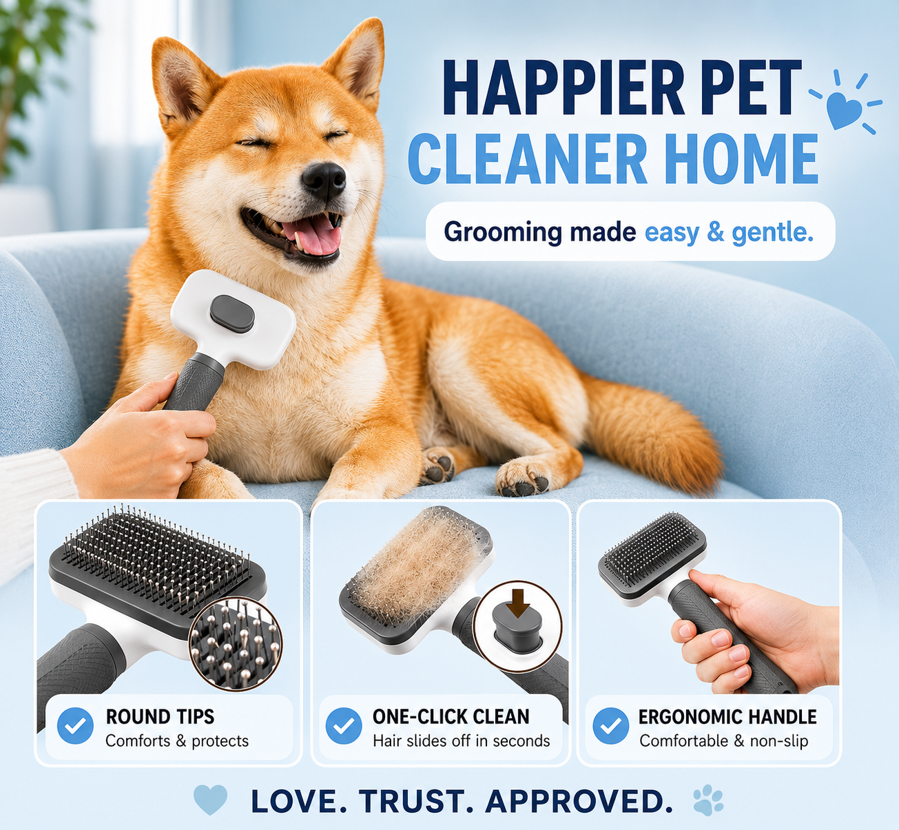 Pet Hair Removal Grooming Brush